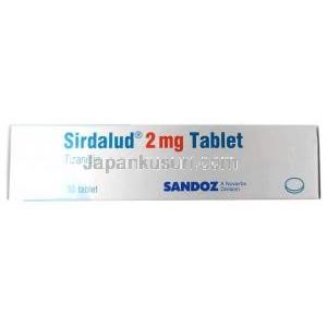 シルダルード, チザニジン 2 mg, 製造元：Sandoz, 箱側面