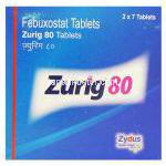 フェブキソスタット（ウロリック ジェネリック）, ズリッグ Zurig 80mg 錠 (Zydus) 箱