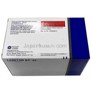 ラミトール DT 25, ラモトリジン 25mg, 製造元：Torrent Pharma, 箱情報, 製造元