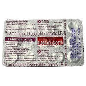 ラミトール DT 25, ラモトリジン 25mg, 製造元：Torrent Pharma, シート情報