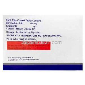ベンペスタ, ベンペド酸 180mg, 製造元：Torrent Pharmaceuticals Ltd,箱情報, 注意事項
