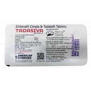 タダシバ エクストラパワー, シルデナフィル 100mg/タダラフィル 20mg, 製造元：Healing Pharma India Pvt Ltd, シート情報