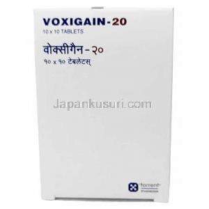 ボクシゲイン-20, ボルチオキセチン 20mg, 100錠, 製造元：Torrent Pharmaceuticals Ltd, 箱側面