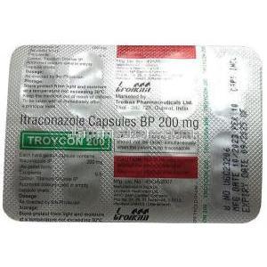 トロイコン,イトラコナゾール 200mg, 製造元：Troikaa Pharmaceuticals, カプセル, シート情報