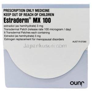 エストラダームMX 100, エチニルエストラジオール 100mg, パッチ 製造元：Norvatis 箱表面