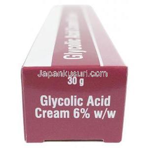 グリコール酸クリーム（Sava社製）, グリコール酸 6%, クリーム 30g, 製造元：Sava  Healthcare, 箱側面