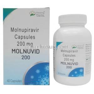 モルヌビッド, モルヌピラビル 200 mg, 40 カプセル,製造元：Healing Pharma India Pvt Ltd, 箱, ボトル