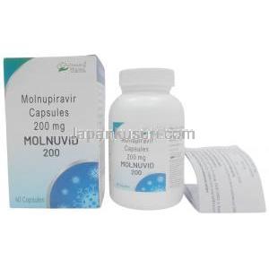 モルヌビッド, モルヌピラビル 200 mg, 40 カプセル,製造元：Healing Pharma India Pvt Ltd, 箱, ボトル, 商品説明書
