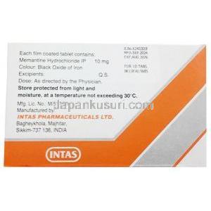 ネムダー 10, メマンチン 10mg, 製造元：Intas Pharma, 箱情報