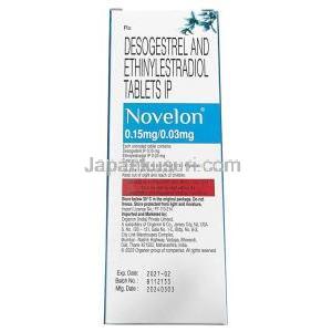 ノベロン,デソゲストレル  0.15mg/ エチニルエストラジオール 0.03mg, 21 錠, 製造元LOrganon,箱表面