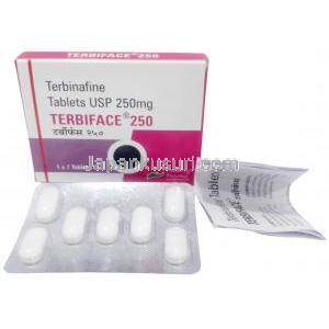 テルビフェイス,テルビナフィン 250 mg, 製造元：Healing Pharma India Pvt Ltd, 箱, シート, 商品説明書