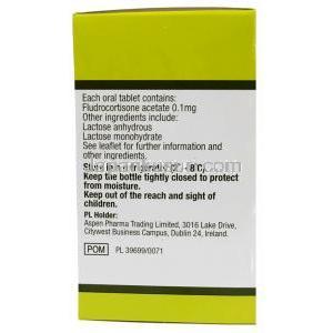フルドロコルチゾン 0.1mg,製造元：Aspen, 箱情報, 保管方法