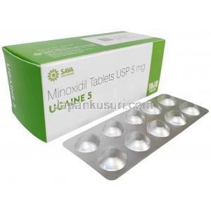 ウゲイン 5, ミノキシジル 5mg, 製造元：Sava Healthcare, シート形式, 箱, シート