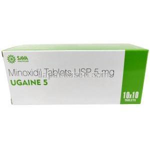 ウゲイン 5, ミノキシジル 5mg, 製造元：Sava Healthcare, シート形式,箱表面