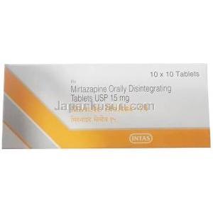 ミルナイト メルタブ 15, ミルタザピン 15 mg, 製造元：Intas Pharma, 箱表面
