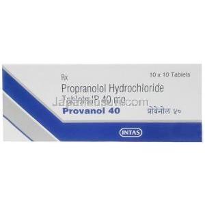 プロバノール 40, プロプラノロール 40 mg, 製造元：Intas Pharma, 箱表面