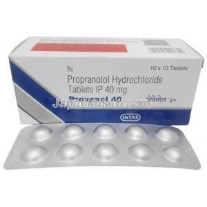プロバノール 40, プロプラノロール 40 mg, 製造元：Intas Pharma, 箱, シート