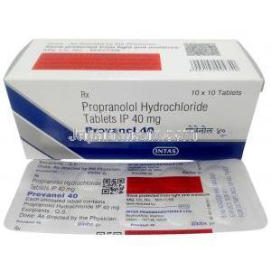 プロバノール 40, プロプラノロール 40 mg, 製造元：Intas Pharma, 箱, シート情報