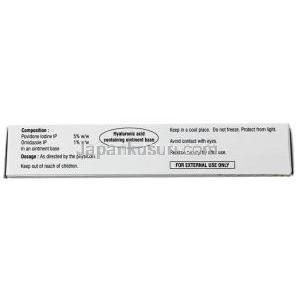 ビオネクト 軟膏, ポビドンヨード 5% w/w/ オルニダゾール 1% w/w, 軟膏 15 g, 製造元：Macleods Pharmaceuticals Pvt Ltd, 箱情報