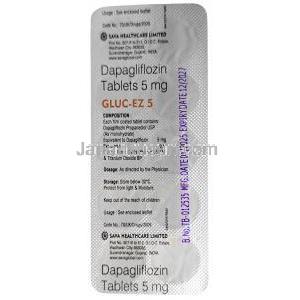 グルック イーゼット 5, ダパグリフロジン 5 mg, 製造元：SAVA Healthcare Limited, シート情報
