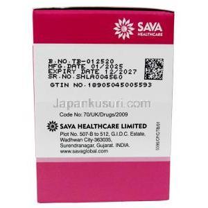 Sava社製メトホルミン, メトホルミン 500 mg, 製造元：SAVA Healthcare Limited, 箱情報, 製造日, 消費期限
