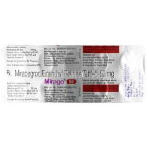 ミラーゴ 50, ミラベグロン 50 mg, 製造元：Sun Pharma, シート情報