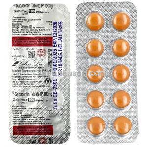 ガビマックス 100, ガバペンチン 100mg, 製造元：Johnlee Pharmaceuticals Pvt Ltd, シート情報