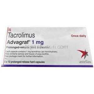 アドバグラフ, タクロリムス 1 mg, 製造元：Astellas, 箱表面