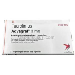アドバグラフ, タクロリムス 3 mg, 製造元：Astellas, 箱表面