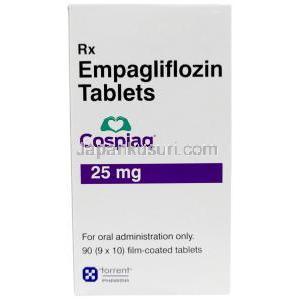 コスピアク,エンパグリフロジン 25mg, 90錠, 製造元：Torrent Pharmaceuticals Ltd,箱表面
