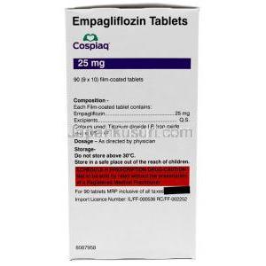 コスピアク,エンパグリフロジン 25mg, 90錠, 製造元：Torrent Pharmaceuticals Ltd,箱情報, 成分