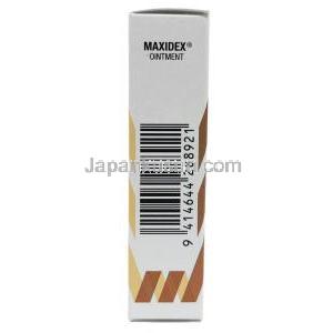マキシデックス眼軟膏, デキサメタゾン 0.1%, Eye Ointment 3.5g, 製造元：ノバルティス, 箱側面2