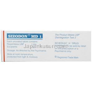 シゾドン MD 1, リスペリドン 1mg, 製造元：Sun Pharma,箱情報