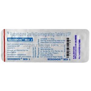 シゾドン MD 1, リスペリドン 1mg, 製造元：Sun Pharma,シート情報