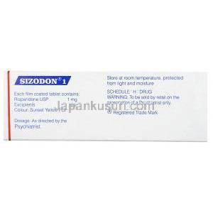 シゾドン 1, リスペリドン 1mg, 製造元：Sun Pharma,箱情報