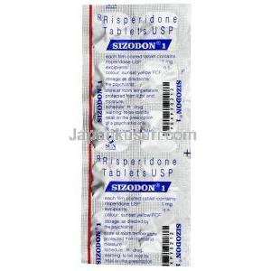 シゾドン 1, リスペリドン 1mg, 製造元：Sun Pharma,シート情報, 成分