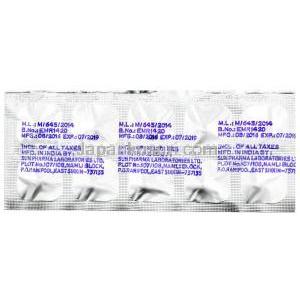 シゾドン 1, リスペリドン 1mg, 製造元：Sun Pharma,シート情報, 製造日, 消費期限