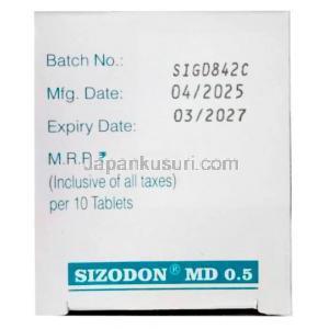 シゾドン MD 0.5, リスペリドン 0.5mg, 製造元：Sun Pharma,箱情報
