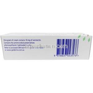 ソーラントラクリーム, イベルメクチン 1%, クリーム 30 g, 製造元：Galderma Australia, 箱情報, 成分