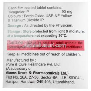 チカバイト,チカグレロル 90 mg, 製造元：Pure & Cure healthcare Pvt., Ltd, 箱情報