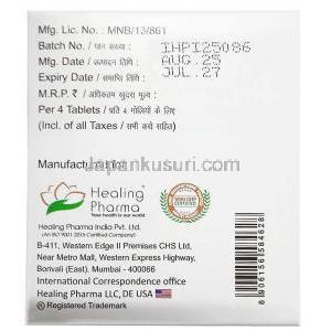 クラリフェイス 250, クラリスロマイシン  250 mg,製造元：Healing Pharma India Pvt Ltd, 箱情報, 製造日, 消費期限
