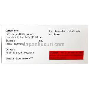 クレナッシュ 80, クレンブテロール 80 mcg, 製造元：Asher Pharmaceuticals, 箱情報, 成分, 注意事項