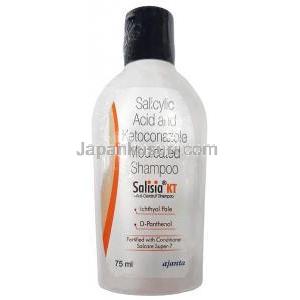 サリシア KT シャンプー,ケトコナゾール 2% w/v/ サリチル酸 2% w/v, シャンプー 75 mL, 製造元： Ajanta Pharma, ボトル表面
