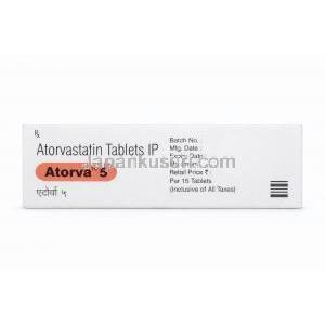 Atorva 5, Atorvastatin Tablets 5 mg, Box side view