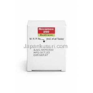 ノバモックス 250 レディユーズ 経口懸濁液 アモキシシリン 250 mg, 経口懸濁液, 製造元：Cipla, 箱情報 製造日, 消費期限