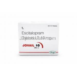 ジョベイル-10, エスシタロプラム 10 mg, 製造元：Lifecare Neuro Products Limited, 箱表面