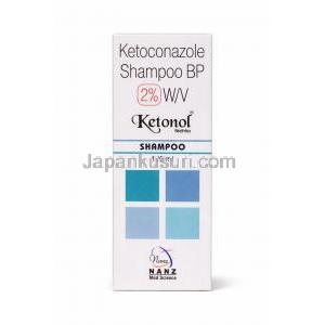ケトノル シャンプー, ケトコナゾール 2%,シャンプー 100 mL, 製造元：Nanz Med Science Pharma Ltd, 箱, ボトル