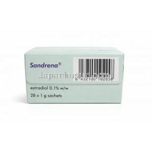 サンドレナジェル, エストラジオール 0.1%, 1箱 (28包 X 1g) ジェル, 製造元：Orion Pharma, 箱情報, 内容量