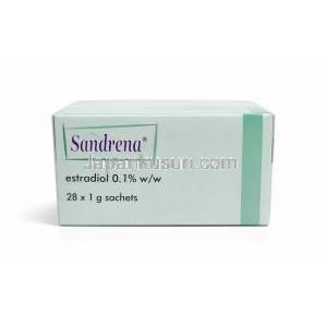 サンドレナジェル, エストラジオール 0.1%, 1箱 (28包 X 1g) ジェル, 製造元：Orion Pharma, 箱側面-2
