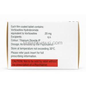 ボルチディフ 20,  ボルチオキセチン 20 mg, 製造元：Sun Pharmaceutical,箱情報, 成分